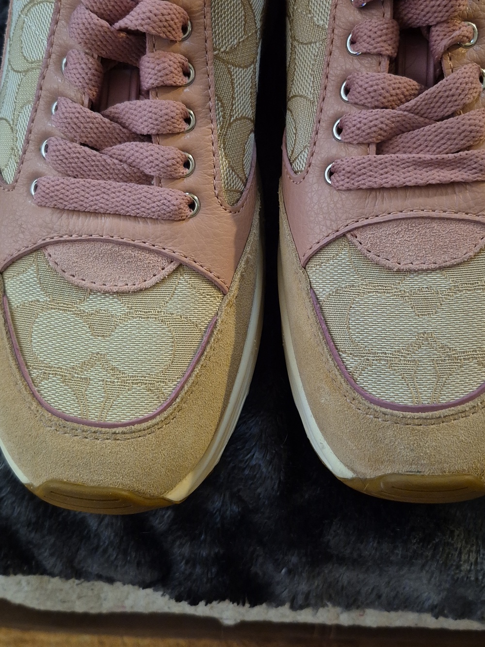 Coach Pink and Tan Logo Panel Sneakers - Picture 7 of 9